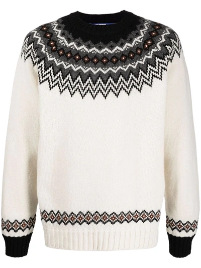 Shop Junya Watanabe Fair Isle Intarsia-knit Wool Jumper In White