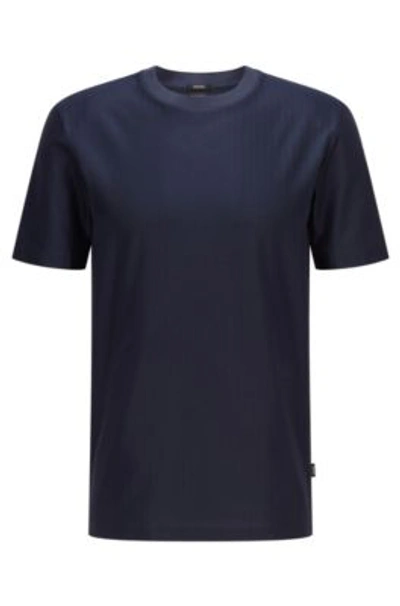 Shop Hugo Boss Herringbone Structure Regular Fit T Shirt In Mercerized Cotton In Dark Blue