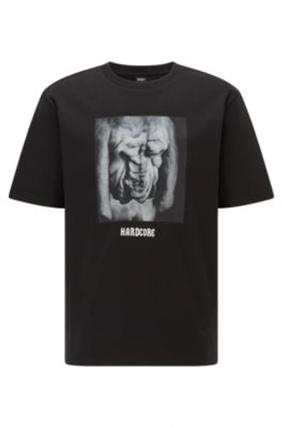 Shop Hugo Boss Relaxed Fit T Shirt In Cotton With Animal Photo Print In Black