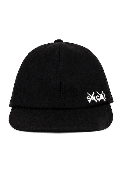 Shop Sacai Kaws Melton Cap In Black & White