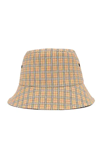 Shop Burberry Micro Check Bucket Hat In Archive Beige