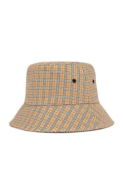 Shop Burberry Micro Check Bucket Hat In Archive Beige