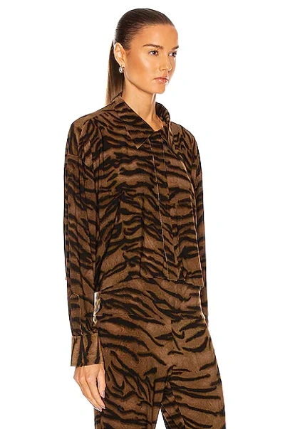 Shop Norma Kamali Cropped Oversized Boyfriend Shirt In Brown Tiger