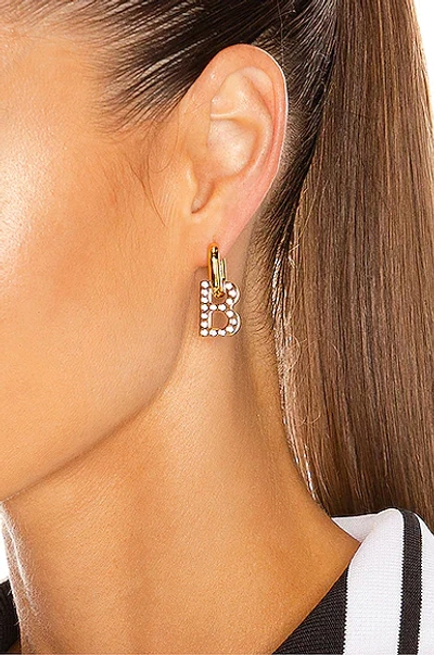 Shop Balenciaga Xs B Chain Earrings In Shiny Gold & Crystal