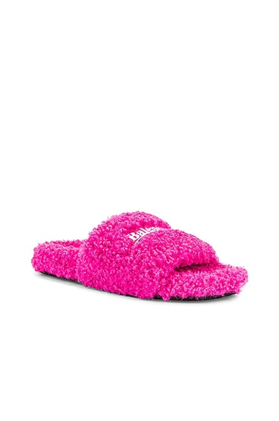 Shop Balenciaga Furry Slides In Pink & White & Blue