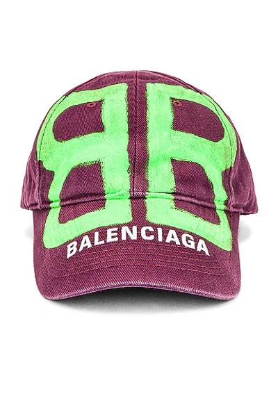 Shop Balenciaga Bb Sprayed Cap In Grape & Fluo Green
