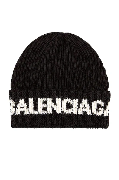 Shop Balenciaga Logo Beanie In Black & White