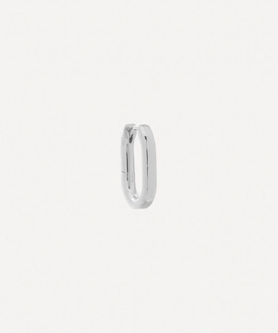 Shop Maria Black White Rhodium-plated Slick Single Huggie Hoop Earring In Silver