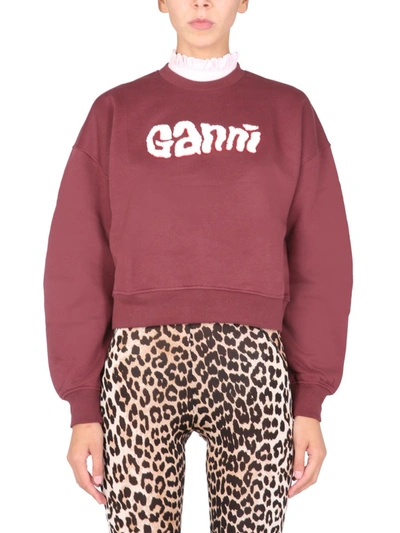 Shop Ganni Isoli Logo Sweater In Red