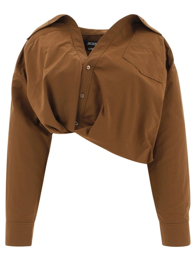 Shop Jacquemus Mejean Cropped Shirt In Brown