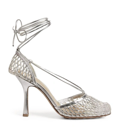 Shop Bottega Veneta Metallic Mesh Stretch Sandals In Silver