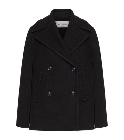 Shop Valentino Wool-rich Double-breasted Cape In Black