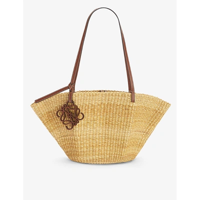 Shop Loewe Women's Natural/pecan Shell Small Elephant Grass And Leather Basket Bag