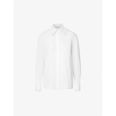 Shop Alessandra Rich Womens White Lace-trim Cotton Shirt 4