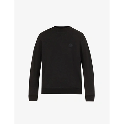 Shop Moncler Women's Black Logo-patch Cotton-jersey Sweatshirt