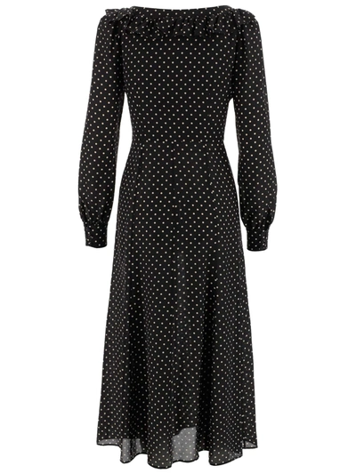 Alessandra Rich Polka-dot Ruffle-trim Midi Dress In Black | ModeSens