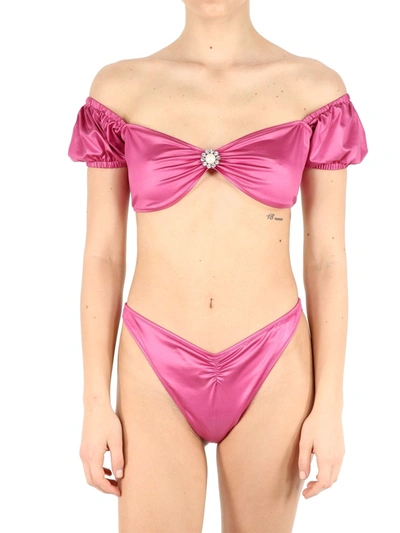 Shop Alessandra Rich Fuchsia Bikini With Jewel In Pink