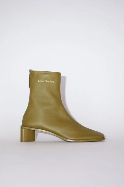 Shop Acne Studios Branded Leather Boots In Khaki Green
