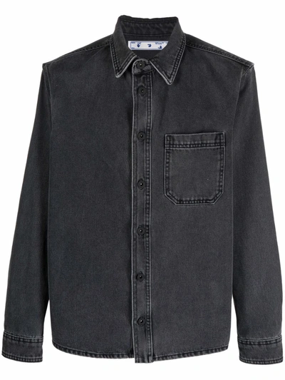 Shop Off-white Arrow-print Denim Shirt In Grau