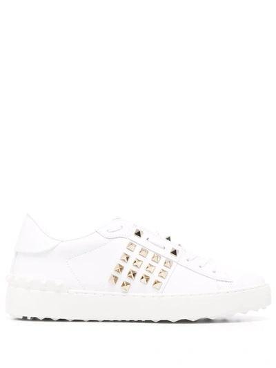 Shop Valentino Rockstud-embellished Low-top Sneakers In Weiss
