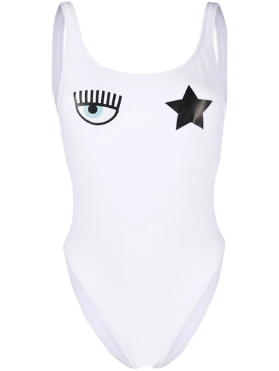 Shop Chiara Ferragni Eye-motif Print Swimsuit In Weiss