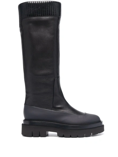 Shop Santoni Ribbed Leather Knee-high Boots In Schwarz