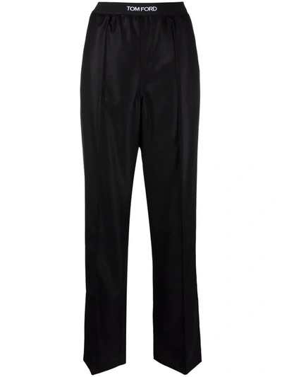Shop Tom Ford Logo-waistband Straight Trousers In Schwarz