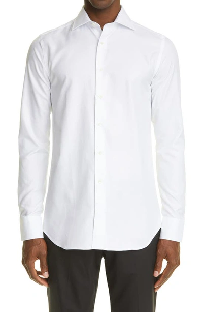Canali Impeccabile Non-iron Herringbone Dress Shirt In White | ModeSens