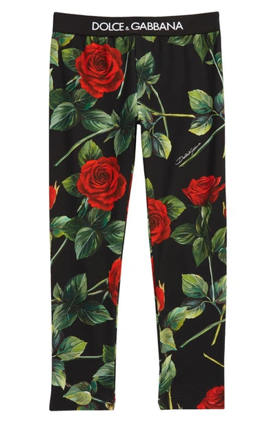 Shop Dolce & Gabbana Kids' Logo Band Rose Print Leggings