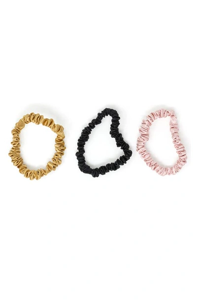 Shop Blissy 3-pack Skinny Silk Scrunchies In Black/ Gold/ Pink