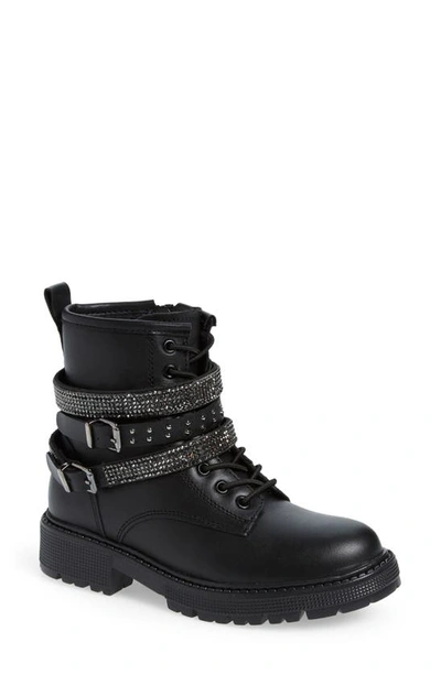 Shop Steve Madden Captann Embellished Lace-up Boot In Black