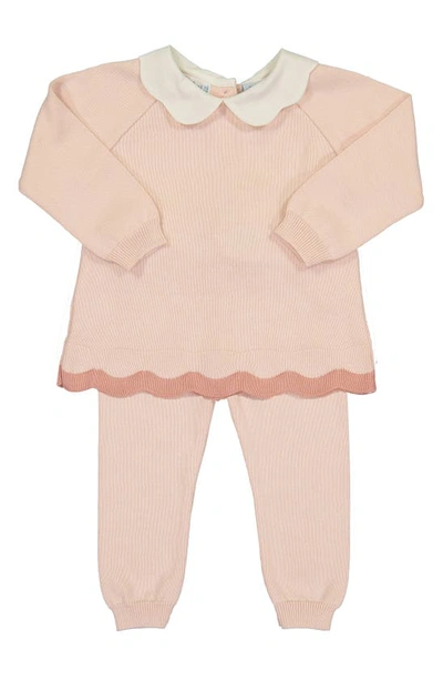 Shop Feltman Brothers Scalloped Cotton Sweater & Pants Set In Blush