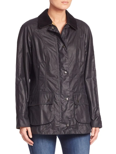 Shop Barbour Women's Beadnell Waxed Cotton Jacket In Navy