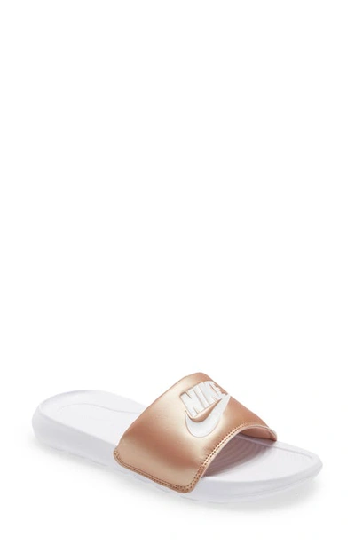 Shop Nike Victori Slide Sandal In Metallic Red Bronze/ White