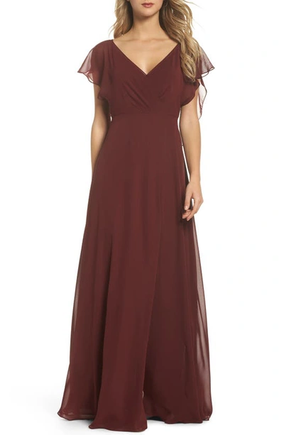 Shop Jenny Yoo Alanna Open Back Chiffon Gown In Hibiscus