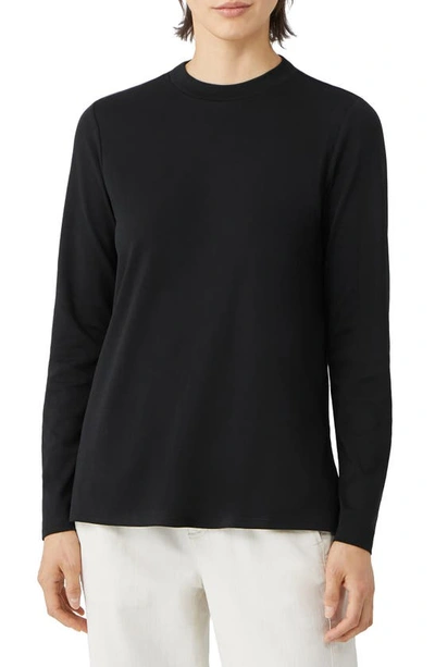 Shop Eileen Fisher Long Sleeve Organic Cotton Top In Black