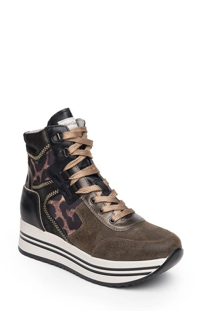 Leopard Print Platform High Top Sneaker In Military