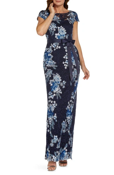 Shop Adrianna Papell Embroidered Lace Gown In Navy Multi