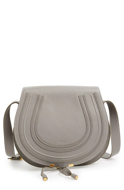 Shop Chloé Medium Marcie Leather Crossbody Bag In Cashmere Grey Gold Hrdwrednu