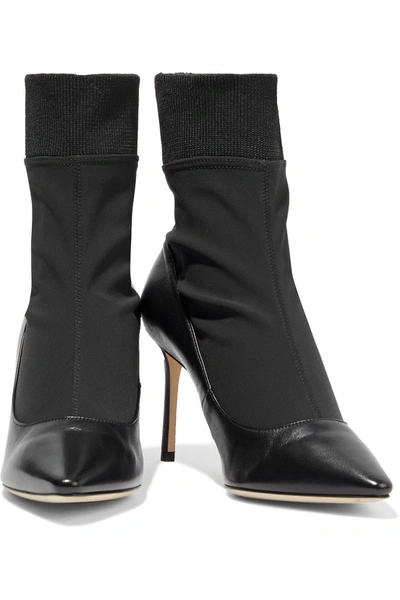 Shop Jimmy Choo Brandon 100 Stretch-knit And Leather Sock Boots In Black