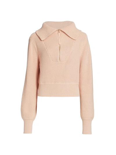 Shop Varley Mentone Quarter-zip Knit Top In Putty Pink
