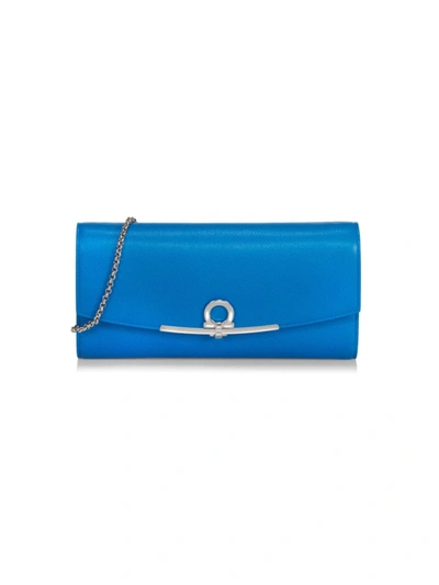 Shop Ferragamo Gancino Clip Leather Wallet-on-chain In Blue