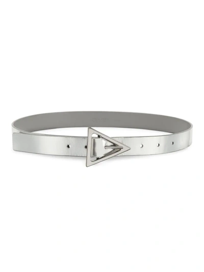 Shop Bottega Veneta Women's Triangle Metallic Leather Belt In Silver