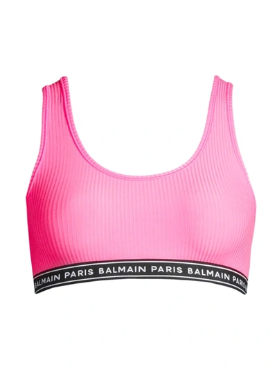 Shop Balmain Women's Rib Microfiber Bra In Pink