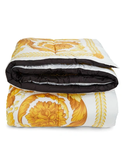 Shop Versace Barocco Reversible King Comforter In White Gold Black