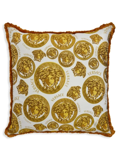 Shop Versace Medusa Gala Double Sided Pillow In Bianco Oro