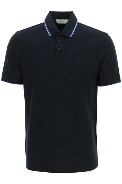 Shop Z Zegna Stripe Detailed Polo Shirt In Navy