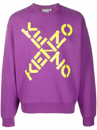 Shop Kenzo Logo-print Cotton Sweatshirt In Purple