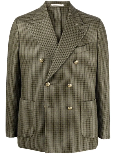 Shop Gabriele Pasini Check-pattern Double-breasted Wool Blazer In Green
