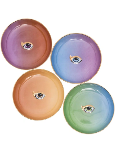 Shop L'objet Lito Set Of Four Porcelain Plates In Blue